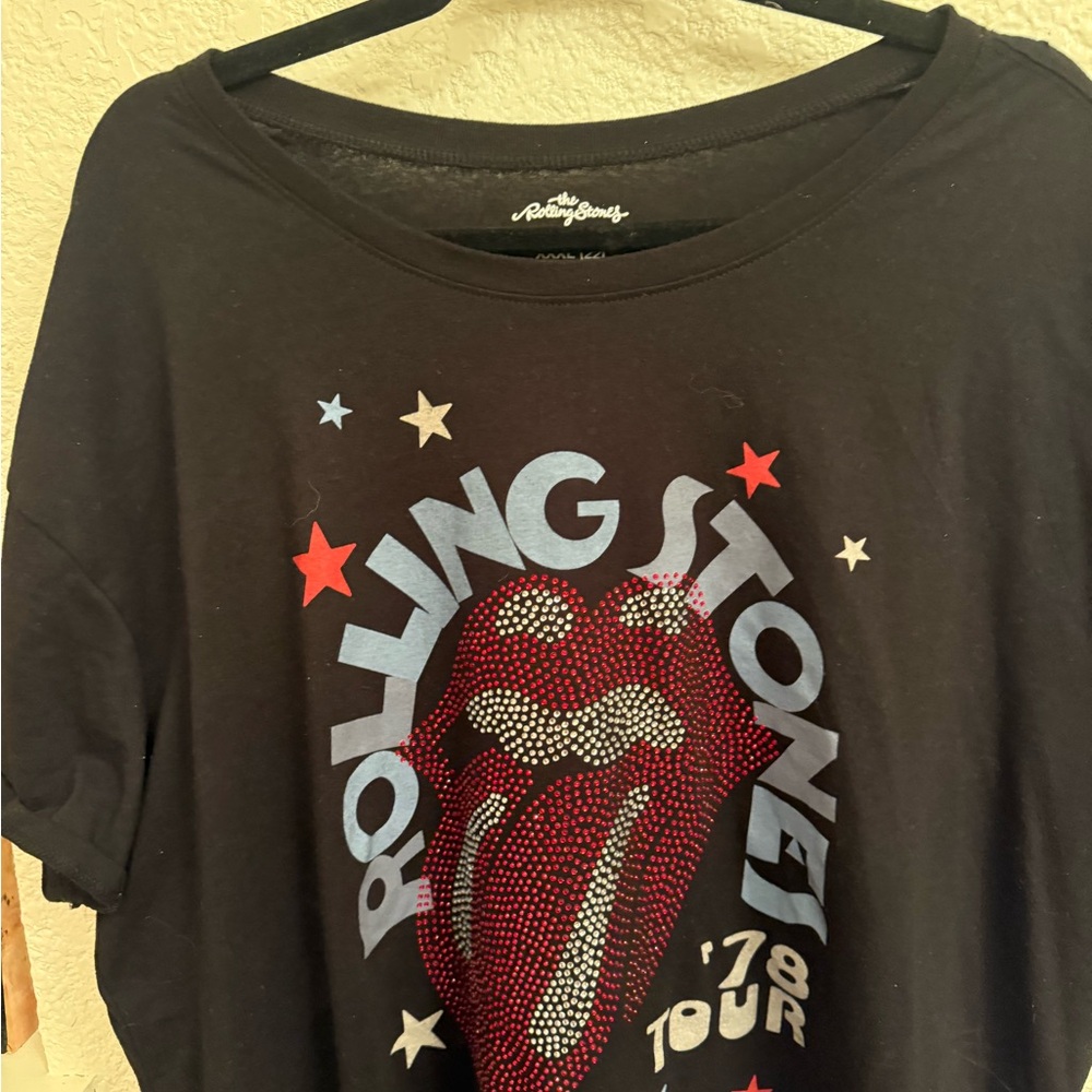 T-Shirt  Music  Glam Rock Rolling Stones Black Graphic Rhinestone. Glam and Edgy - Picture 3 of 16